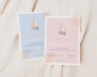 ELLIE laatste zeil Bachelorette uitnodiging CANVA SJABLOON | Thuis afdrukken Digitale download Catamaran nautische partij Kustroutedetails