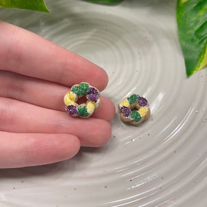 Mardi Gras King Cake Earrings - Handmade Polymer Clay Earrings - King Cake Studs