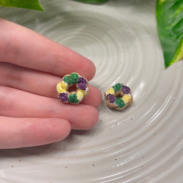 Mardi Gras King Cake Earrings - Handmade Polymer Clay Earrings - King Cake Studs