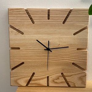 Wall clock wood ash square