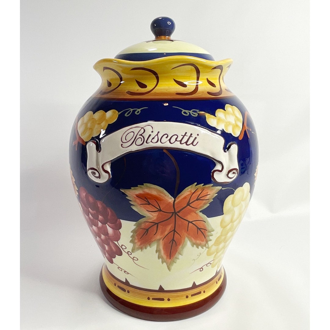 Vintage Nonni 12 Biscotti Tuscany Cookie Jar Canister W/ Lid Hand