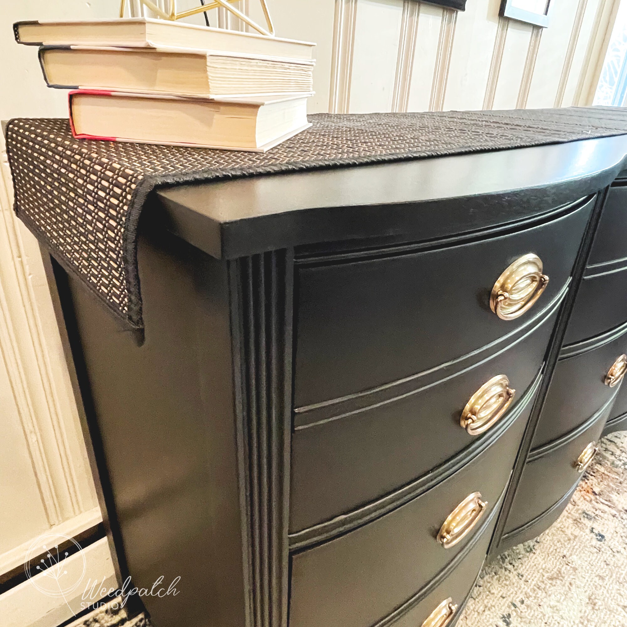 SAMPLE 4piece Black Bedroom Set Tallboy Dresser, Long Dresser, and Two