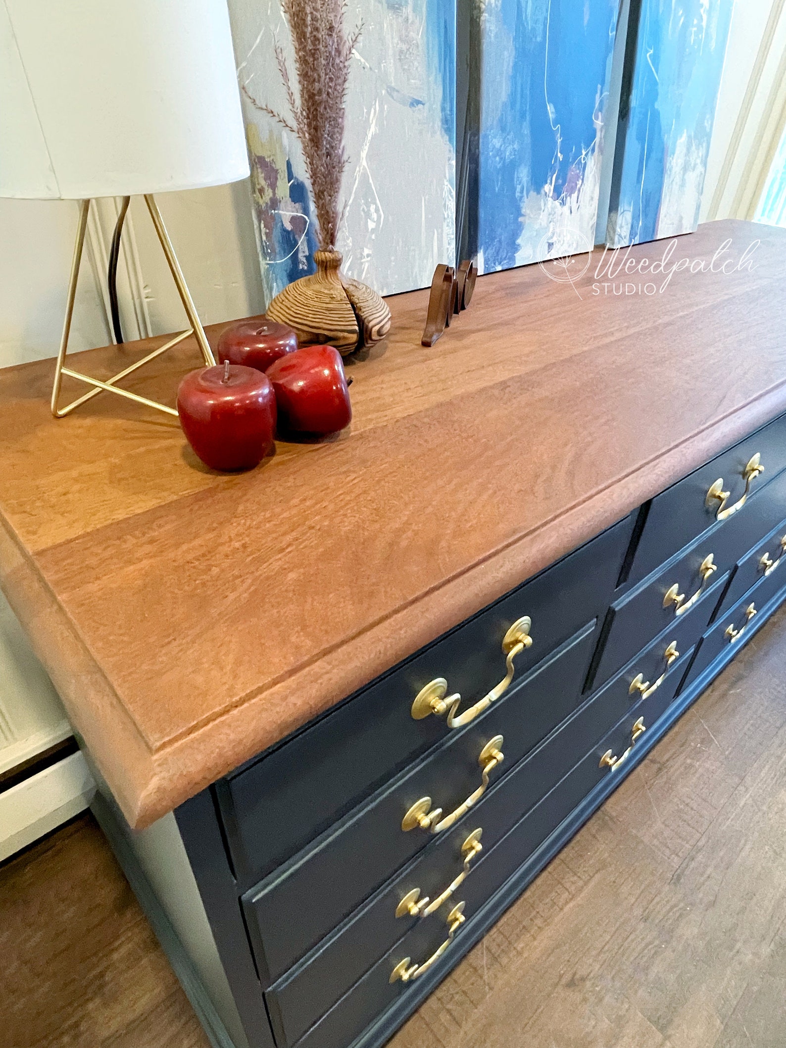 SOLD Modern Navy Blue & Gold 10drawer Long Dresser Handpainted Dovetailed Etsy