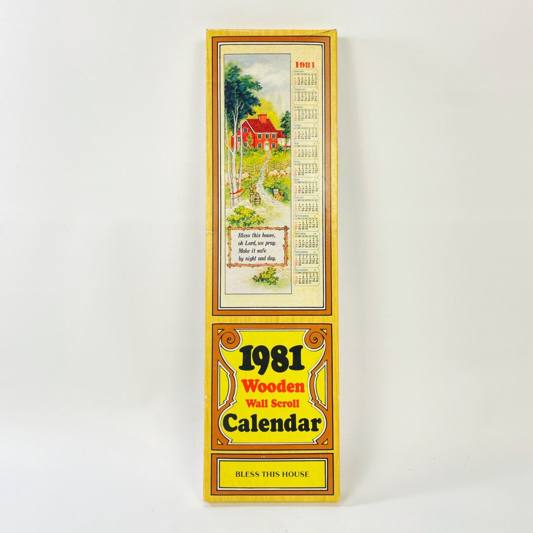 1981 Wooden Wall Scroll Calendar Happy Home W/ Box Vintage Collectible