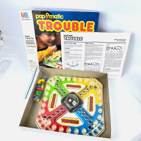 jeu de société vintage Pop O Matic Trouble par Milton Bradley 1986 ensemble complet