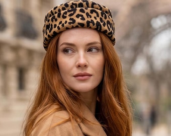 Leopard Print Handmade Hat – Soft Folded Fez Style | Custom Sizes Available