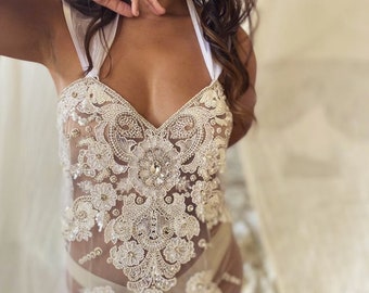 Handmade Beaded Bridal Chemise, Romantic Wedding Lingerie