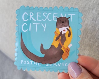 Crescent City Messenger Otter Postal Stamp Sticker, Sarah J Maas sticker, Crescent City Book Merch