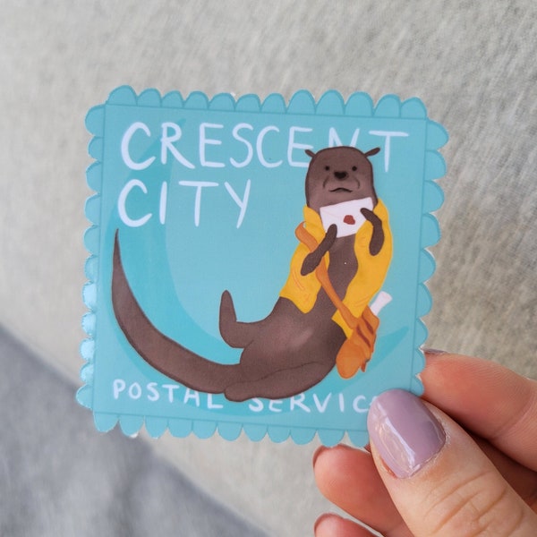Crescent City Messenger Otter Postal Stamp Sticker, Sarah J Maas sticker, Crescent City Book Merch