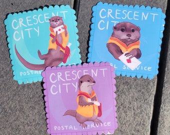 Crescent City Messenger Otter Postal Stamp Sticker Set of 3, Sarah J Maas sticker, Crescent City Book Merch