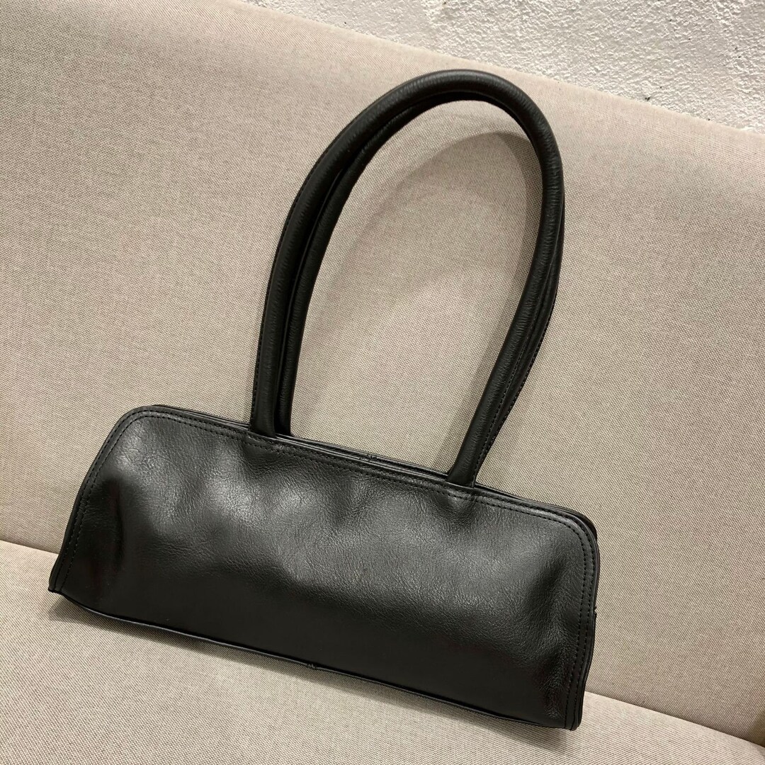 Black Leather Underarm Bag Genuine Leather Tote Bag Top Etsy