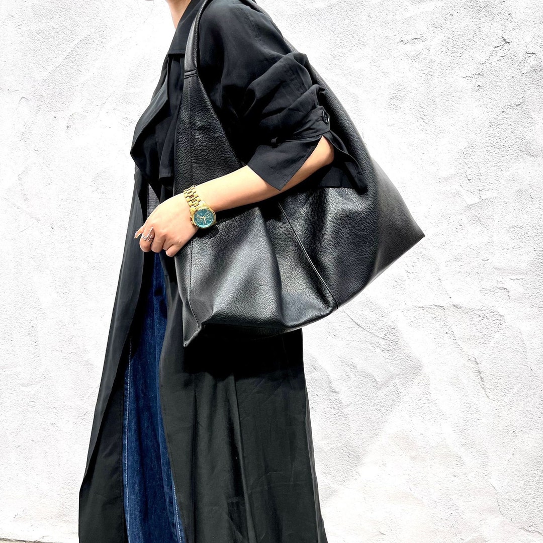 Black Leather Underarm Bag Large Tote Bag Genuine Leather Etsy.de