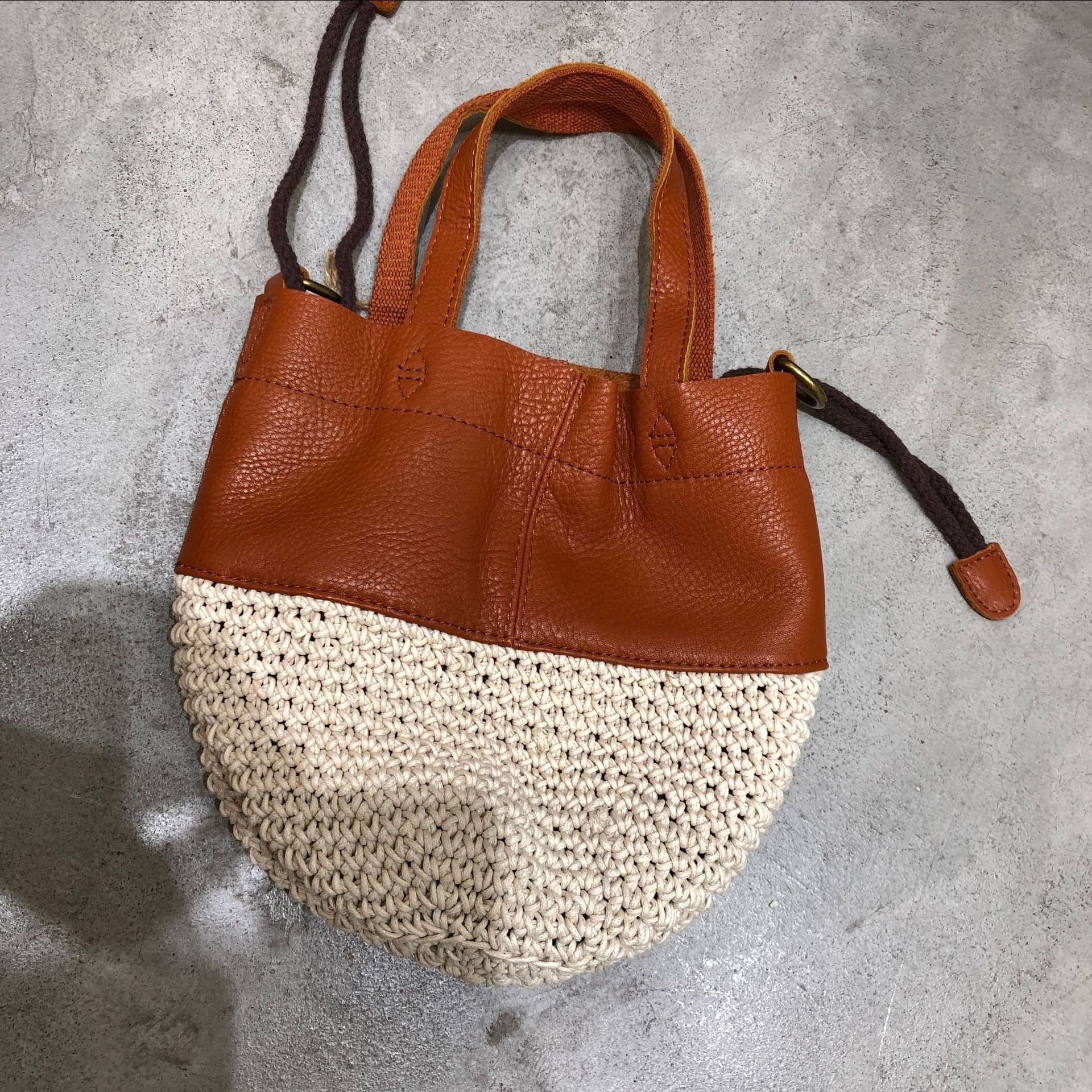 Wax Rope Woven Bag Genuine Leather Bucket Bag Women Small Etsy