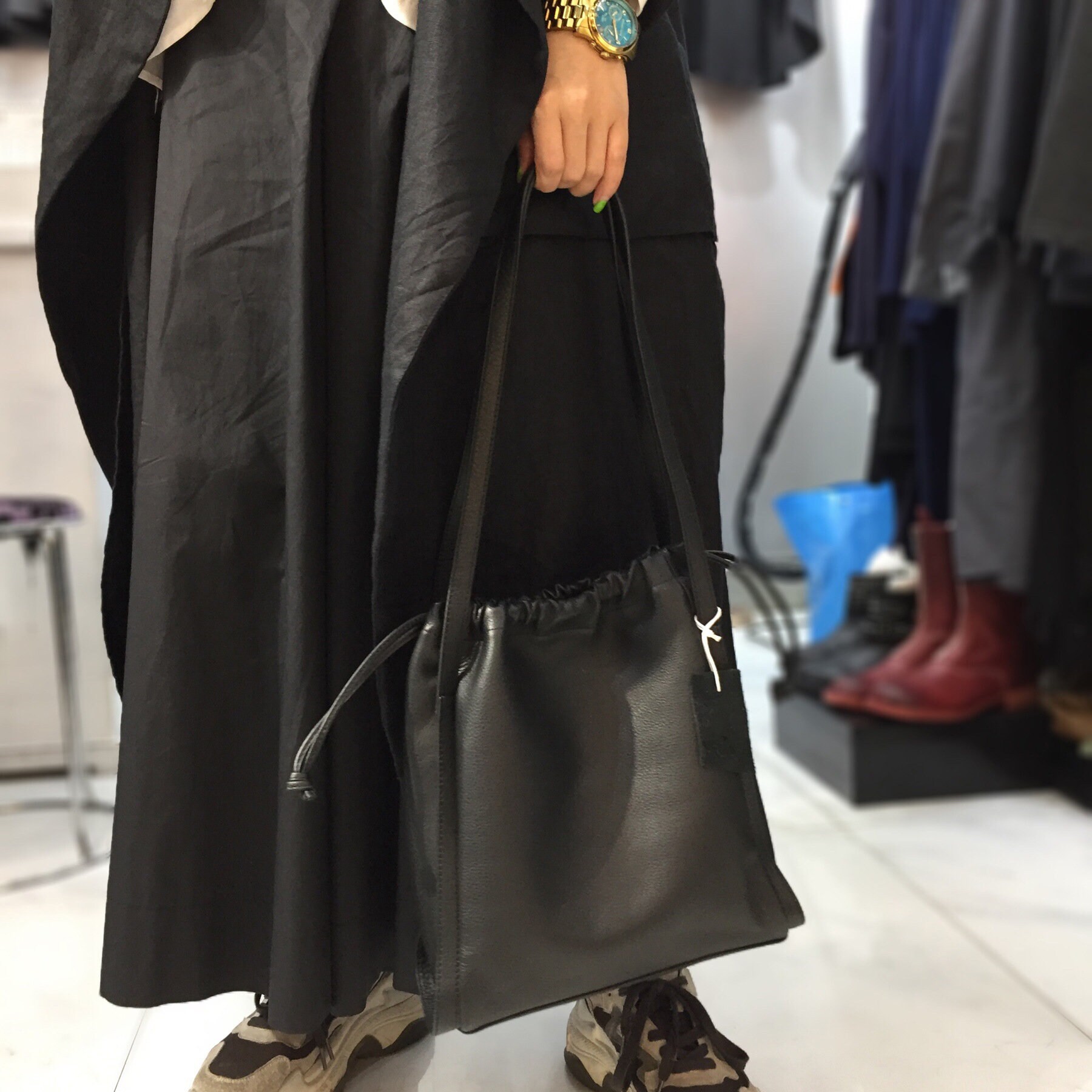 Minimalist Leather Underarm Bag Black Leather Bucket Bag Etsy