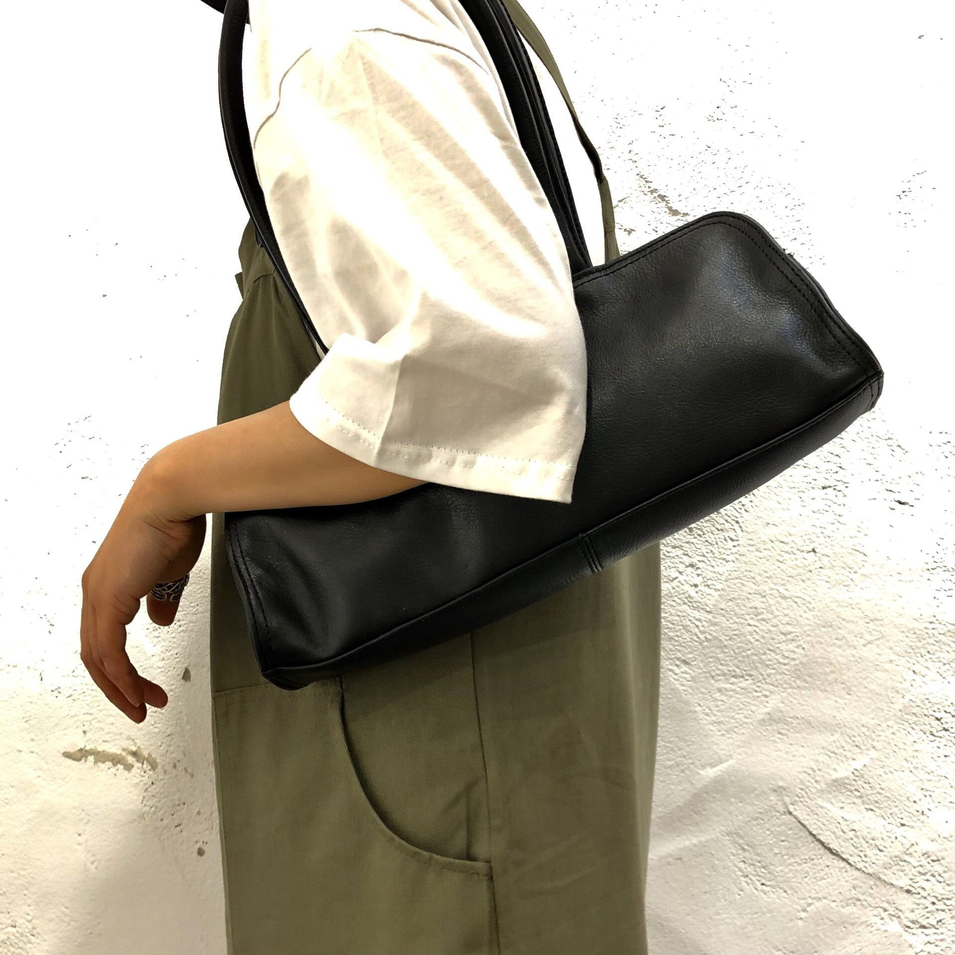 Black Leather Underarm Bag Genuine Leather Tote Bag Top Etsy