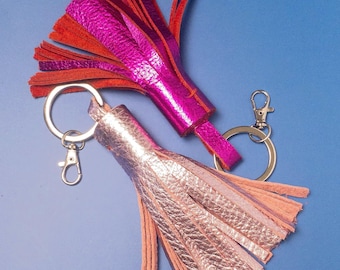 Handmade Genuine Leather Tassels - Bag charms - Pinks
