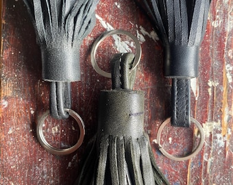 Genuine leather tassel/bag charm/handmade leather/Moroccan leather tassel/large tassel charm - Black Tassels
