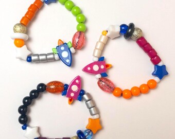 Kids beaded bracelets/outer space bracelets/children's stretch beaded bracelets