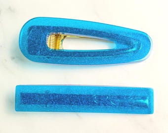 Resin Hair Clip Set of 2 - Blue Popsicle