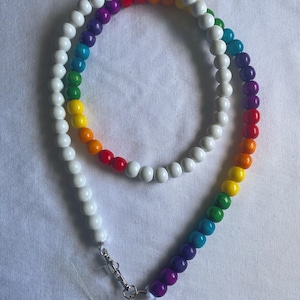 Crossbody wood Beaded Phone Leash/phone strap/beaded/detachable/phone accessory/silver/white- Rainbow Magic 52&quot;