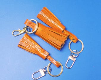 Handmade Genuine Mini Leather Tassels - Bag charms - Orange