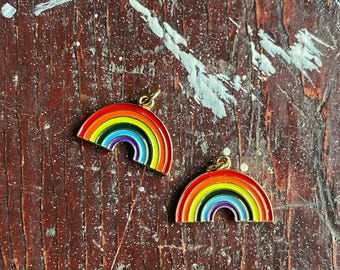 18k Gold plated enamel rainbow charm/colorful enamel rainbow/large charms