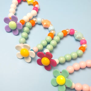Flower Beaded stretch bracelet/kid sized/mini/flower power/flower friends/elastic/kids jewelry/mini camper- multi color