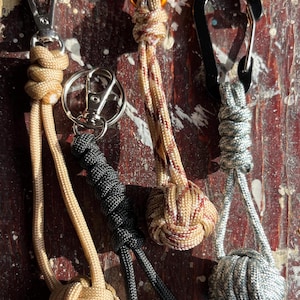 Monkey fist paracord knotted bag charm/paracord keychain/monkey fist knot/self defense/stones - Neutrals