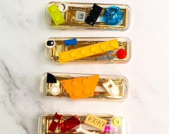 Hand poured resin hair clips - colorful toy brick clippers