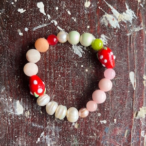 Pulsera de cuentas de trabajo de lámpara/perla de agua dulce/Carta de fresa 23