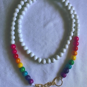 Crossbody wood Beaded Phone Leash/phone strap/beaded/detachable/phone accessory/gold/white- Rainbow Unicorn 54&quot;