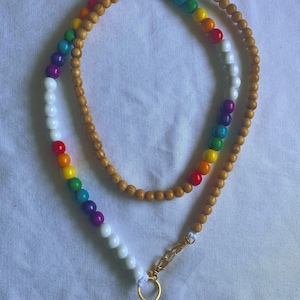 Crossbody wood Beaded Phone Leash/phone strap/beaded/detachable/phone accessory/silver/gold- Rainbow Child 59&quot;