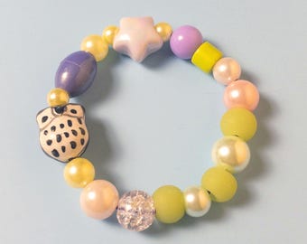 Kids beaded bracelets/owl stretch bracelet/bird lover/dress up jewelry