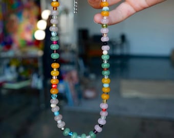 Pastel Gemstone Beaded Necklace | Handmade Minimalist Choker | One of a Kind Artisan Jewelry