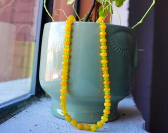 Green and Yellow Glass Bead Necklace | Artisan Jewelry | Eclectic Boho Gift