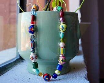 Maximalist Beaded Necklace | Handmade Colorful Glass Statement Necklace
