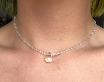 Morning Dew Necklace | Glass Teardrop Beaded Choker | Minimal Handmade Necklace