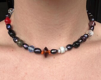 Dark Pearl Beaded Necklace | Handmade Artisan Statement Necklace | One of a Kind Jewelry