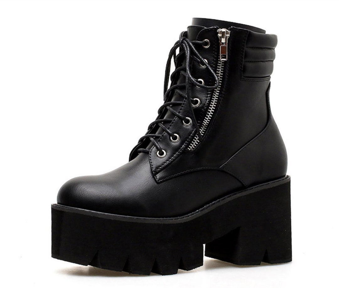 combat block heel boots