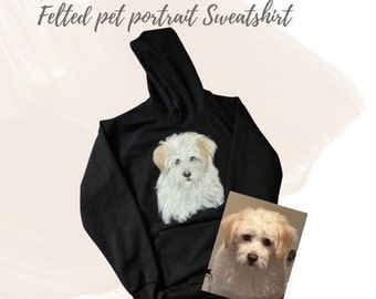 Custom Pet Portrait Black Hoodie, Jean Jacket, Pet Lovers Gift,Personalization Gift for dog lovers, Cat lovers, Needle felted pet portrait