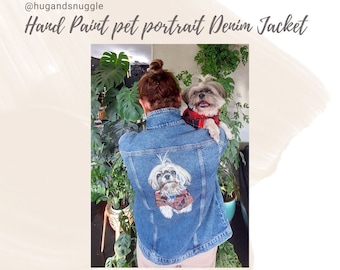 Custom Pet Portrait Denim Jacket, Hand-paint Portrait, Jean Jacket, Pet Lovers Gift,