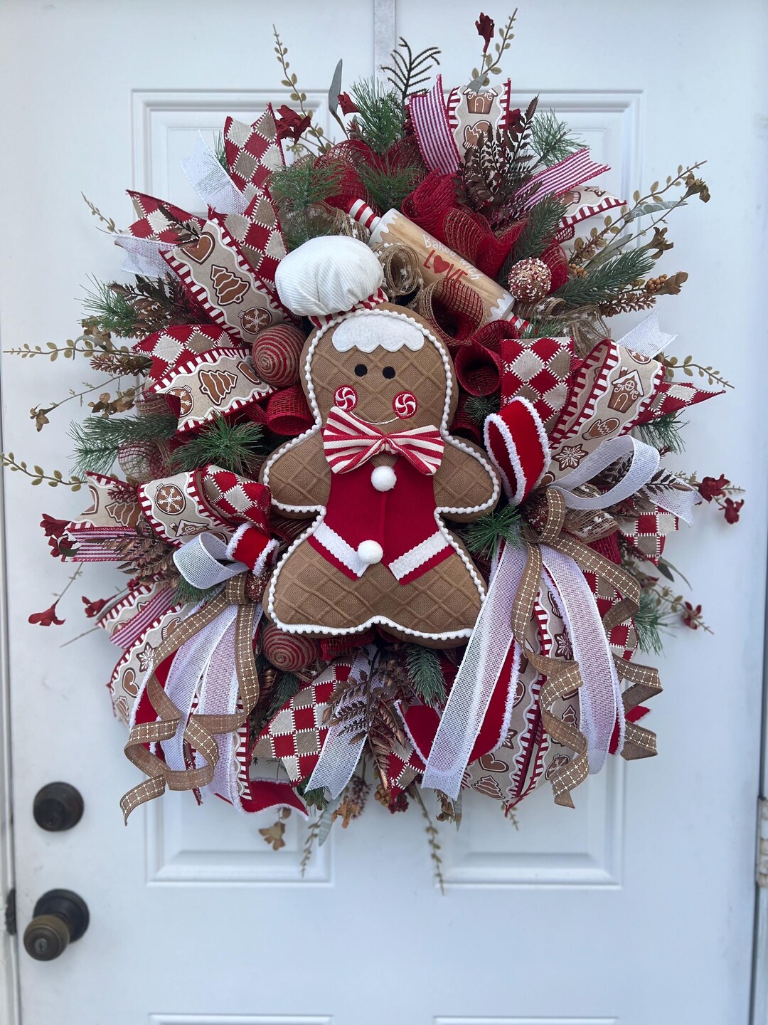 Handmade Gingerbread Christmas Wreath, Holiday Front Door Decor - Etsy