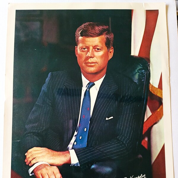 President John F. Kennedy "In Memoriam" Vintage 11x14 Color Photo by Fabian Bachrach and 9.50" H x 5.50" W "In Memoriam" Card-Free Shipping