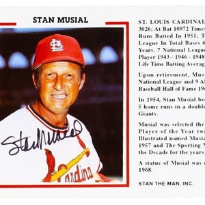 Stan Musial St. Louis Cardinals and Hall of Famer Signed 4x6 Postcard (Beckett)-Free Shipping