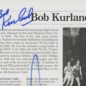 Bob Kurland  Phillips 66ers and NBA Hall of Famer Signed 5x9 Cut (Beckett)-Free Shipping