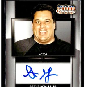 May include: A Panini Americana trading card featuring actor Steve Schirripa. The card includes a headshot of Schirripa, his signature in blue ink, and the text "ON THE TUBE". The Panini Americana logo is visible.