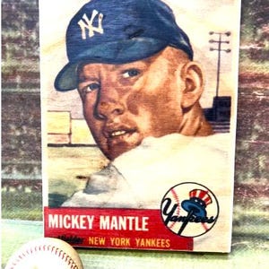 1953 Mickey Mantle 8.5&quot;x12&quot;x3/4&quot; Birch Wood Vintage Baseball Card Sign Display- Free Shipping