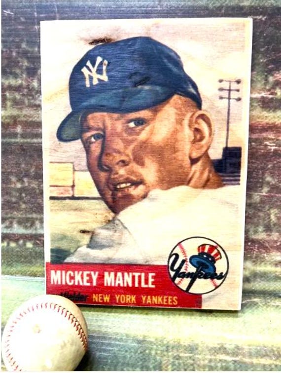 1953 Mickey Mantle 8.5"x12"x3/4" Birch Wood Vintage Baseball Card Sign  Display- Free Shipping