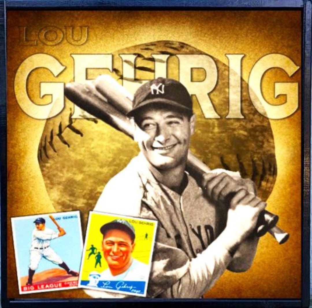 Lou Gehrig Portrait Rustic Wood 12 X 12 or 18 X 18 Baseball Card Sign ...