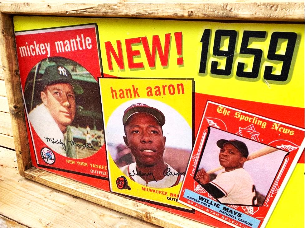 1959 Baseball Card Set 12x48 Vintage-style Wood Advertisement Sign in a ...